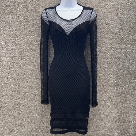 Vintage Guess‎ Dress Small Goth Witchy Vibes Black Bodycon Mini Mesh Fish Net - Picture 1 of 13